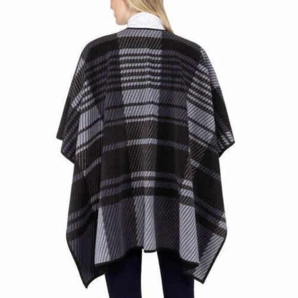 Ike Behar Blanket Poncho Black Shawl Reversible Wrap Fleece Women One Size Cozy - Picture 5 of 16